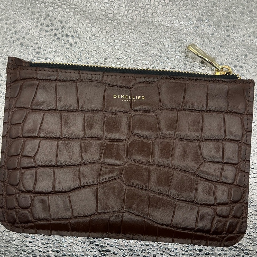 DeMellier Brown Brooklyn Croc Embossed Leather Clutch New never used